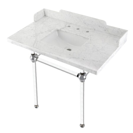 Kingston Brass 36 Carrara Marble Console Sink with Acrylic Legs, Marble WhitePolished Chrome LMS36MASQ1